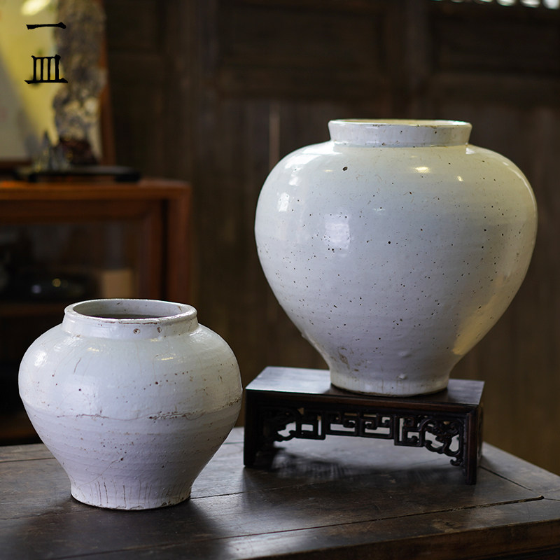 白瓷仿明粗陶罐复古白釉开片手工花瓶器皿插花干花现代简约摆件