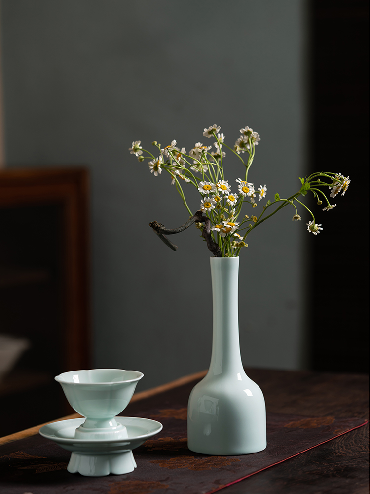 中式插花器皿影青仿宋瓜棱瓷瓶禅意水培插花花器陶瓷花瓶日式复古