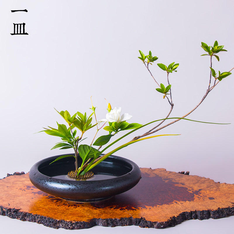 中式日式插花器花道器皿剑山花艺圆盘陶瓷黑色花器软装空间素材,鲜花速递/花卉仿真/绿植园艺,花盆,淘宝优惠券,粉丝福利购,淘宝优惠卷