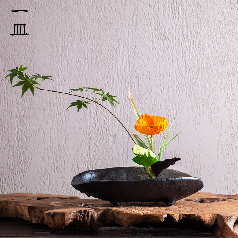 剑山插花器长方形插花器皿船型陶瓷花盘黑色盘日式小中式禅意一皿,鲜花速递/花卉仿真/绿植园艺,花盆,淘宝优惠券,粉丝福利购,淘宝优惠卷