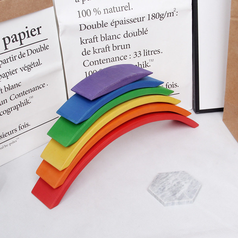 大号椴木6片7cm彩虹桥弯板拱桥形儿童益智木制宝宝创意玩具