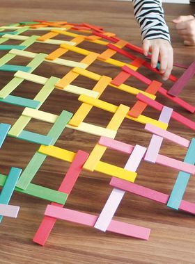 拼搭建构拼插积木椴木制120片儿童早教玩具平衡虹桥飞桥达芬奇桥