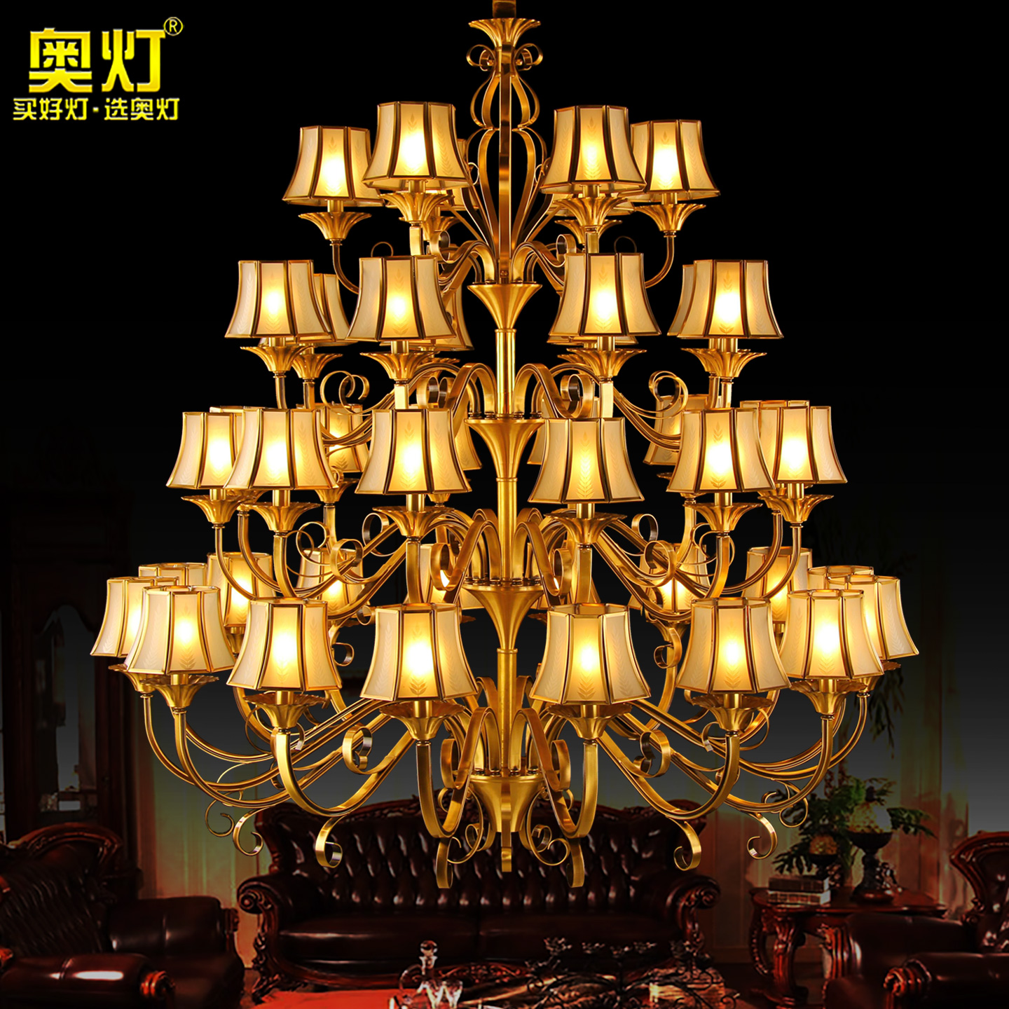 奥灯欧式全铜吊灯复式楼中空楼梯大吊灯工程酒店别墅大堂灯具9398