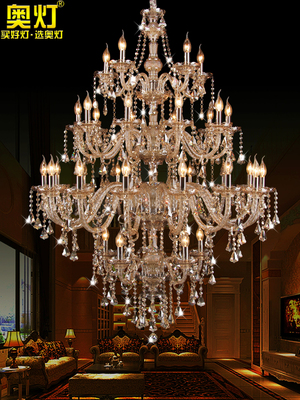 欧式蜡烛水晶吊灯四层现代客厅别墅覆式楼中楼梯大气长吊灯具8922