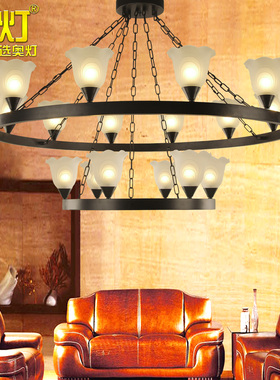 奥灯美式乡村复式楼挑空客厅大吊灯loft别墅自建房复古楼梯灯9449