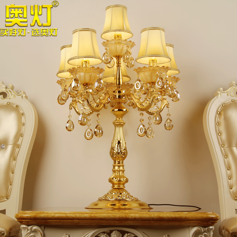 奥灯欧式带灯罩卧室床头书房客厅锌合金装饰台灯创意水晶灯饰T298