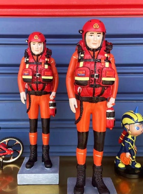 水域救援消防公仔摆件逆行者雕塑模型比武竞赛奖杯奖品蓝朋友礼物