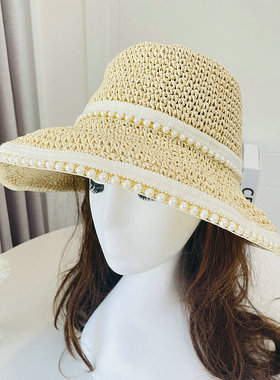 圆顶外出优雅女夏大檐手工遮阳帽