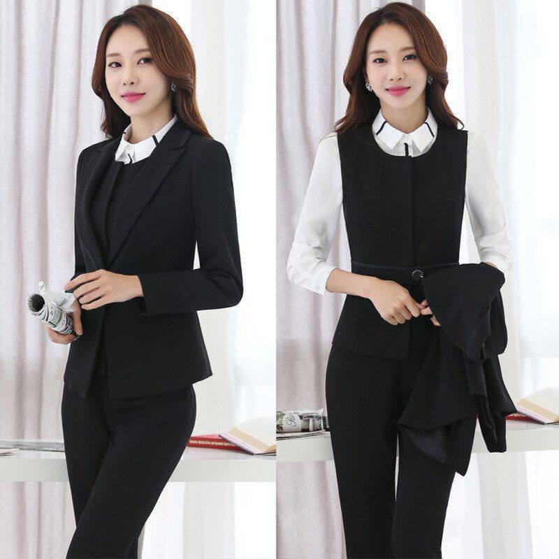 韩版空姐酒店服务员西服套装女休闲春秋女士正装五件套面试职业装
