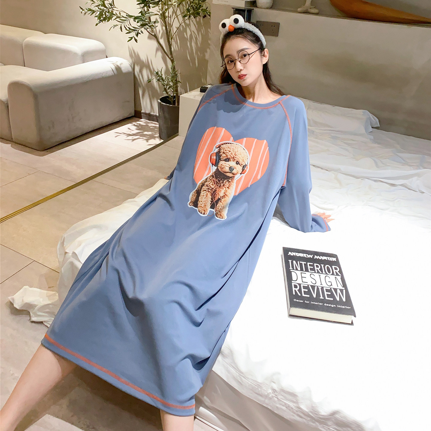 韩版家居服女中长款睡裙大码