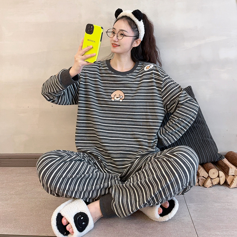 女纯棉加厚睡衣长袖秋冬