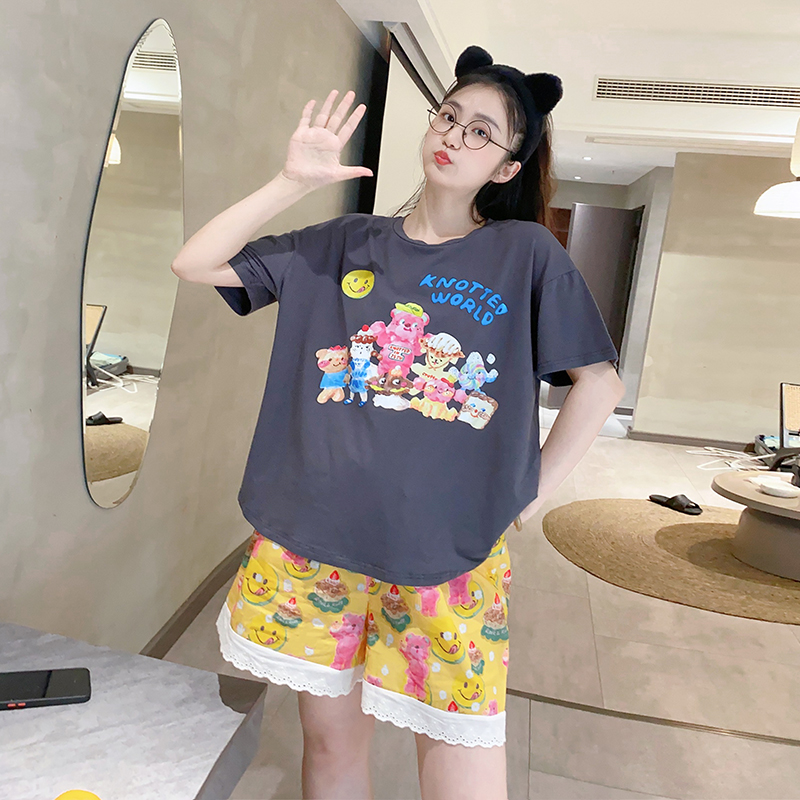 女纯棉休闲睡衣短袖短裤可爱