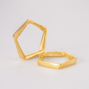 S925纯银五边形对戒欧美时尚简约几何形指环真金电镀潮男女个性情