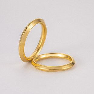 S925纯银刀锋古法金戒指女黄金色素圈宽面情侣对戒闭口指环情人节