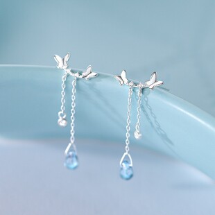 S925银蝴蝶流苏耳钉2026年新款时尚小清新甜美百搭小众设计百搭