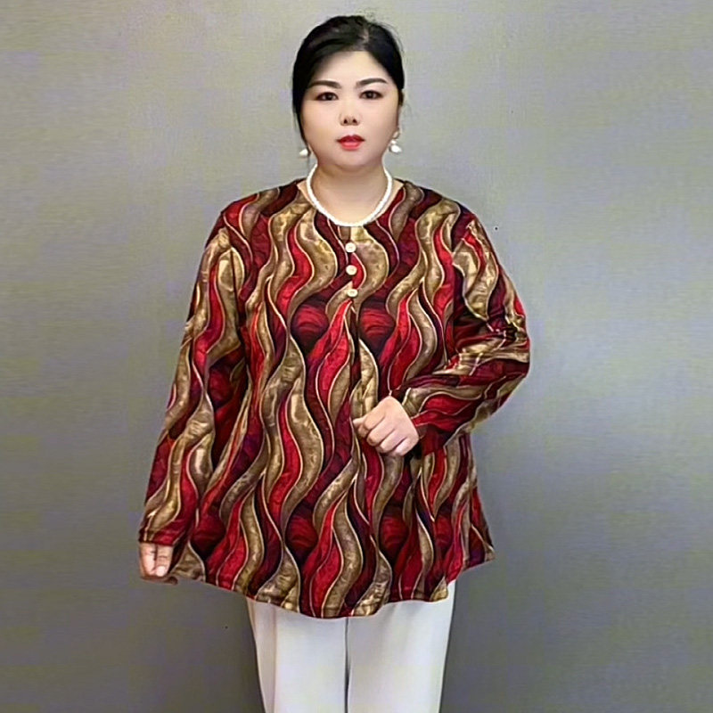 大码女长袖tT恤中老年人妈妈装圆