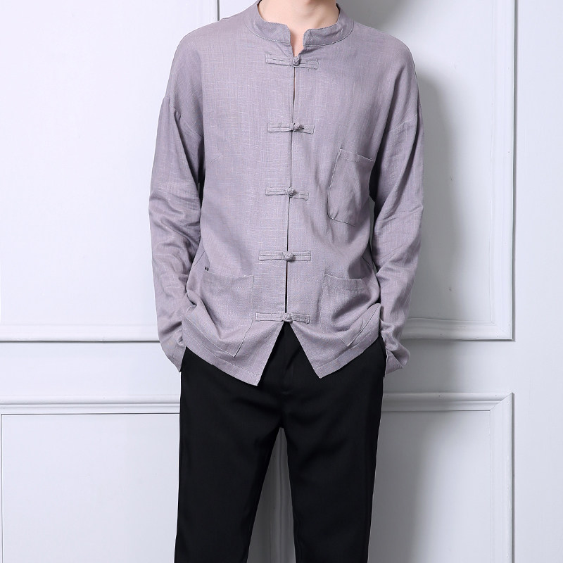 团源服饰自产自销复古手工盘扣衬衫高端时尚休闲太极服亚麻衫,男装衬衫,星座1607