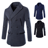 毛呢大衣男士中长款秋冬季英伦休闲拼皮风衣修身外套TY912-p85，男装风衣，星座1607