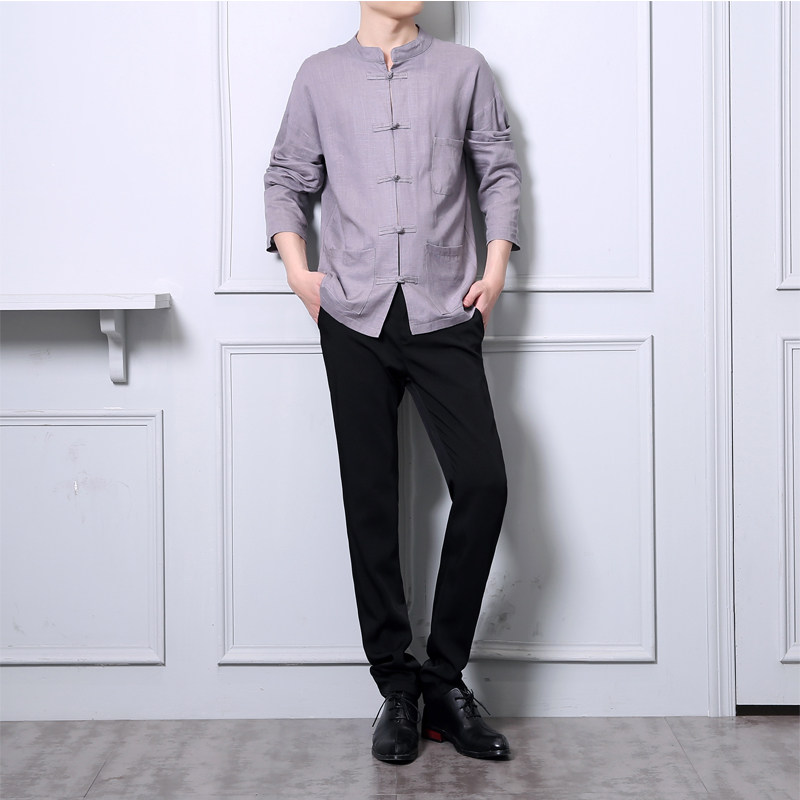 团源服饰自产自销复古手工盘扣衬衫高端时尚休闲太极服亚麻衫,男装衬衫,星座1607