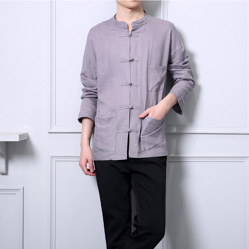 团源服饰自产自销复古手工盘扣衬衫高端时尚休闲太极服亚麻衫,男装衬衫,星座1607