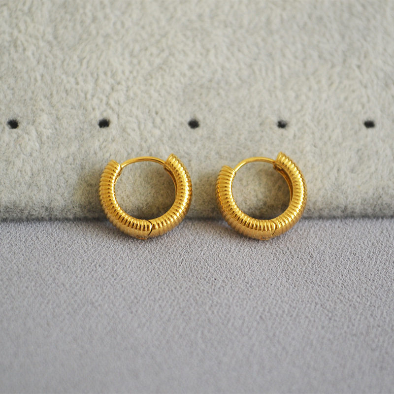 法式小众设计镀18k金 精致螺纹小耳圈耳扣耳环气质女 简约百搭