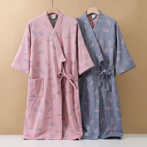 纯棉纱布浴袍可穿浴巾成人洗澡