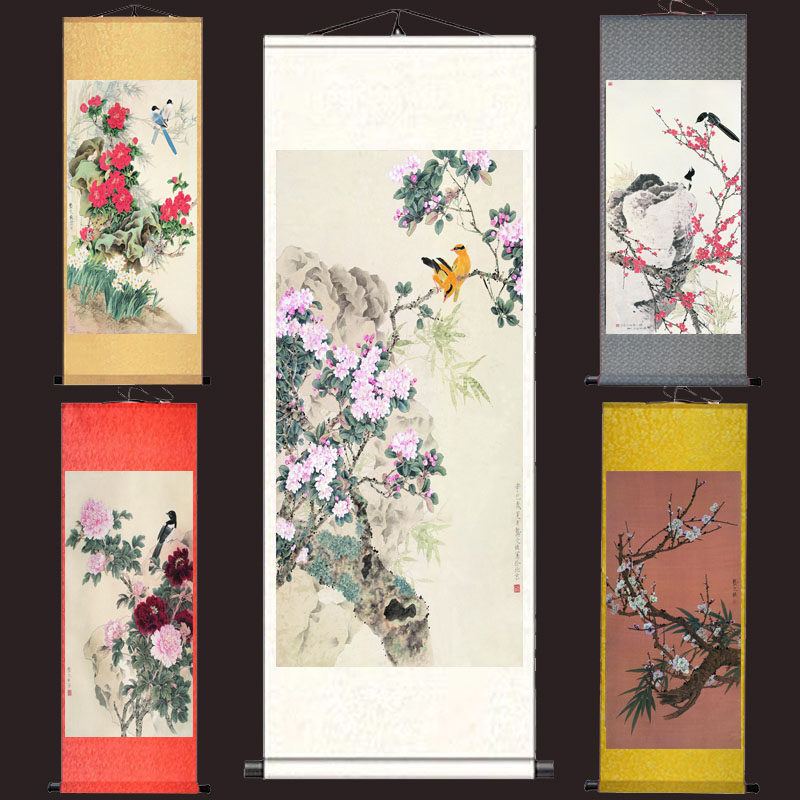 桃花双燕国画花鸟壁画酒店装饰壁画办公室挂画名家字画风水卷轴画
