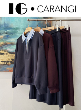 CARANGI品牌-秋季休闲套装假两件拼接卫衣半身长裙子两件套IG6633
