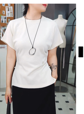 【E家同款】双面针织开叉T恤短袖女休闲百搭上衣IG2512