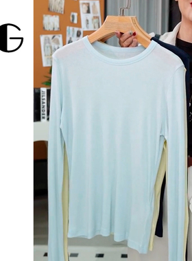 【水光面膜T】26新款桑蚕丝圆领长袖打底T恤女天丝上衣IG6S051