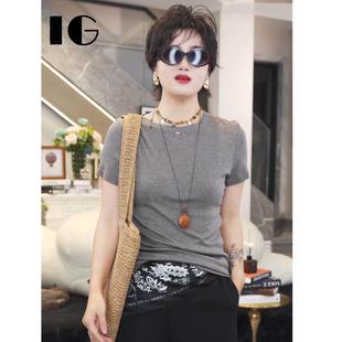 百搭圆领T恤IG9S031 修身 犹如婴儿肌肤 桑蚕丝莱赛尔混纺18针工艺