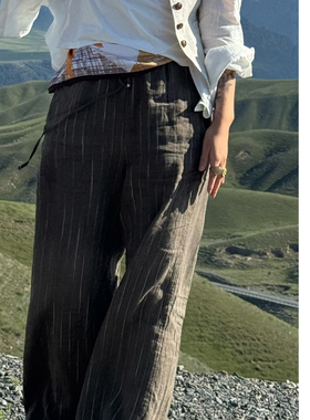 CARANGI品牌-100%亚麻夏季薄款直筒裤色织休闲裤轻奢垂感IG6292