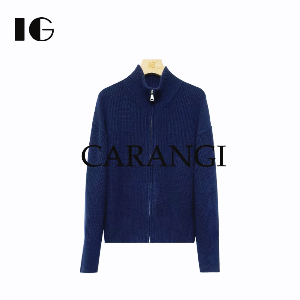 CARANGI品牌-可翻高领2025秋冬百搭拉链100羊毛开衫毛衣IG6877