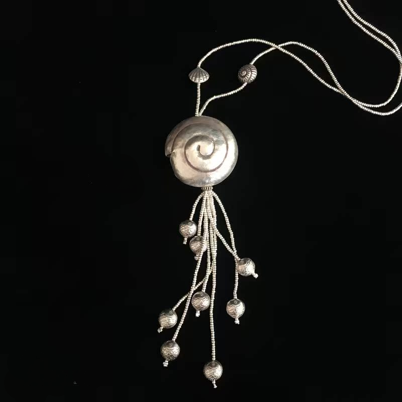 妖家 手工银饰 纯银大螺毛衣链 项链 YC024