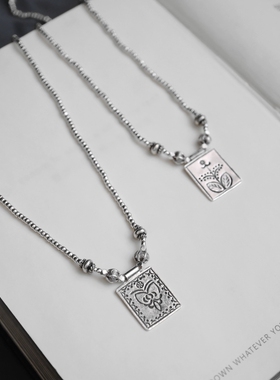 妖家 手工银饰 纯银刻花牌子项链 YC131