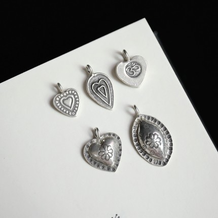 妖家 手工制作 纯银心形吊坠 手链项链DIY配件 QB10