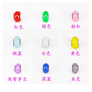 新款潘杜拉 diy手工饰品配件散珠 树胶银粉大孔基础手链皮绳串珠