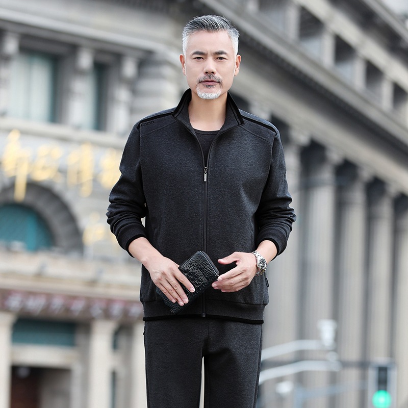 胖东来NK春秋季中老年运动服套装男士大码跑步休闲卫衣爸爸装两件