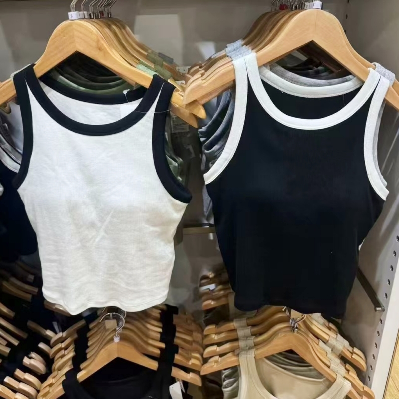 女装Bra短背心/加杯背心辣妹风拼色带胸垫遮副乳打底衫上衣471696
