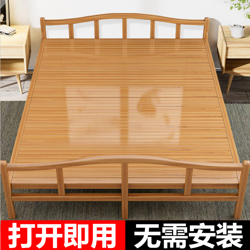 竹床折叠床单人双人家用成人午休出租房便携硬板简易一米二实木床