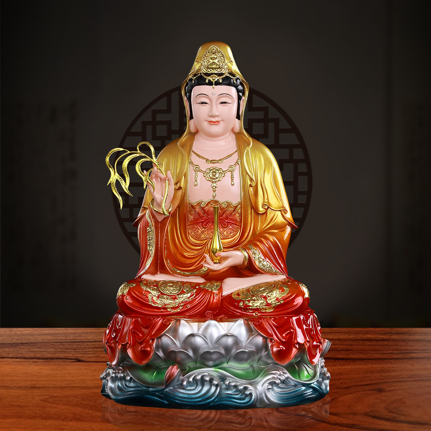 新款观音菩萨佛像家用供奉树脂神像南海观音坐像滴水观世音娘娘像