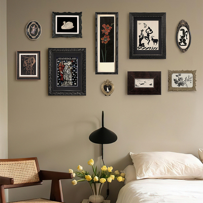 斯柏达 中古风夜阑组合装饰画高级感卧室沙发背景墙挂画家居壁画