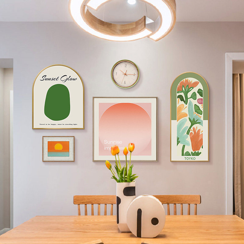 日光落 斯柏达北欧装饰画ins氛围感挂画客厅沙发背景墙组合带钟表