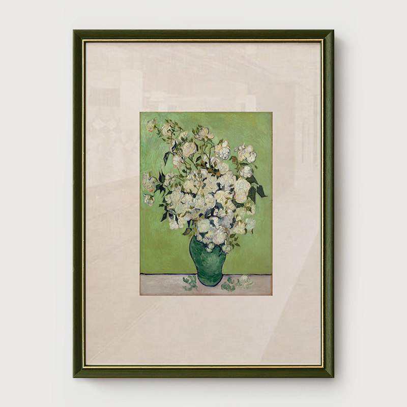 美式油画风格装饰画植物花卉挂画竖版复古实木画框过道壁画墙画