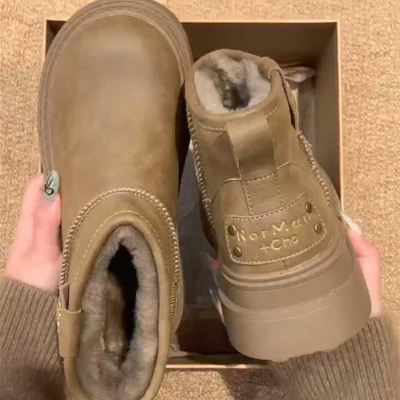 厚底雪地靴女冬季新款皮毛一体防滑短靴覆古加绒加厚棉鞋冬天鞋子