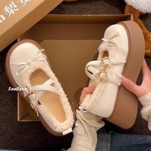 lolita厚底增高玛丽珍单鞋 法式 新款 女2025冬季 加绒保暖羊羔毛棉鞋