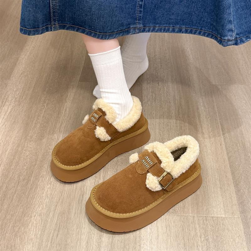 厚底增高加绒全包勃肯鞋毛毛棉鞋女鞋子2025新款冬季雪地靴乐福鞋