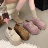 女2026新款 小个子休闲鞋 春季 韩版 厚底皮带扣增高单鞋 勃肯鞋