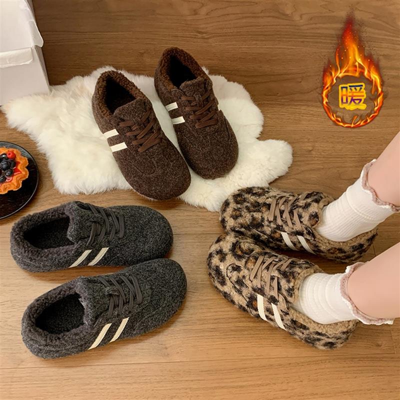 覆古加厚加绒厚底休闲棉鞋女2025年冬季新款百搭内增高保暖德训鞋