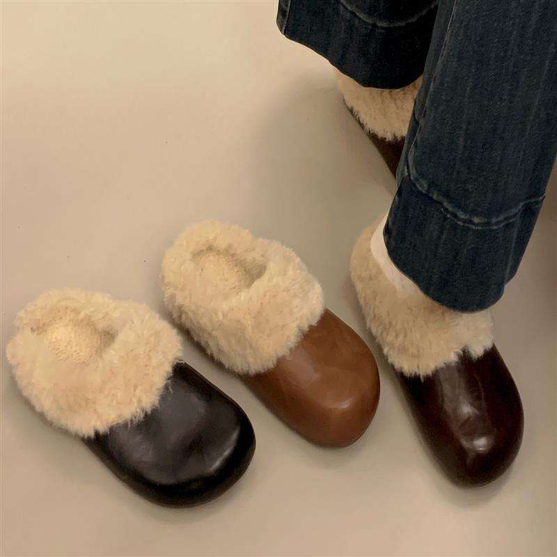 3CM内增高包头毛毛口半拖鞋女外穿冬季新款懒人雪地加绒棉勃肯鞋